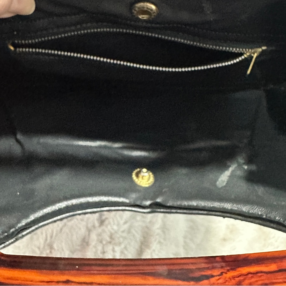 Black leather midcentury 70’s handbag Bakelite top handle Vintage Purse Whimsy - Picture 11 of 16